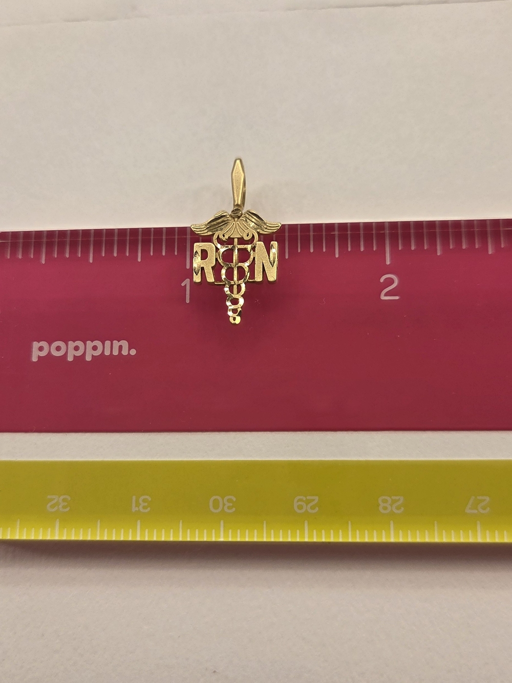 14k Gold RN Caduceus Pendant Necklace Charm - Picture 4 of 4